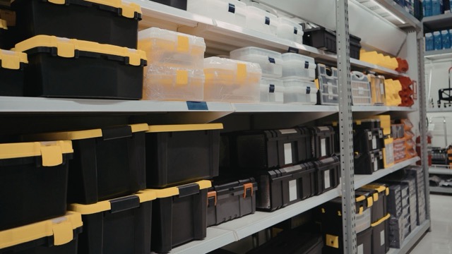organized storage bins on shelf